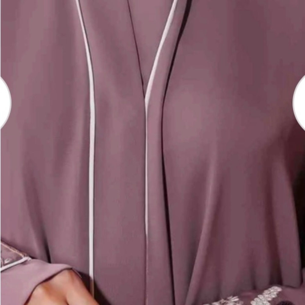 Elegant Embroidered Abaya in Mauve with scarf - Picture 2 of 3